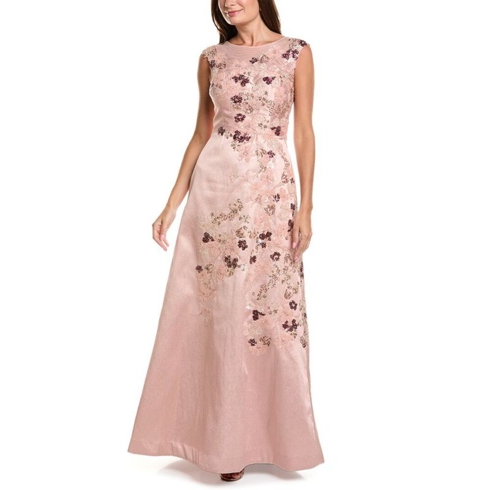 Teri Jon By Rickie Freeman Womens Jacquard Applique Gown, Pink